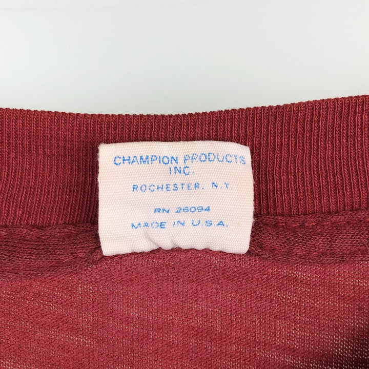 70'S Champion Bar Tag College T-Shirt, Made in USA, Men's Size L (Equivalent), Vintage polyester red type Vintage Second Hand