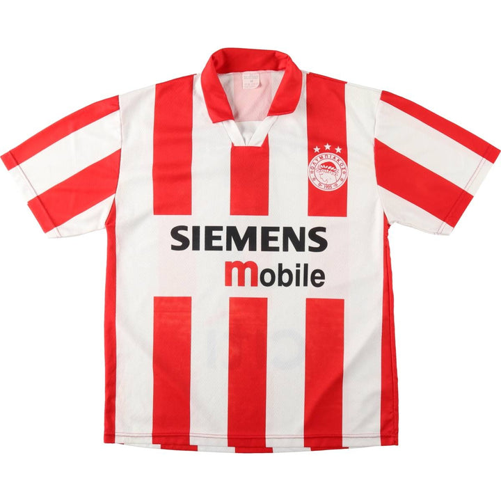 Olympiacos FC Stripe Pattern Soccer Uniform Game Shirt, Men's Size M polyester red type Vintage Second Hand