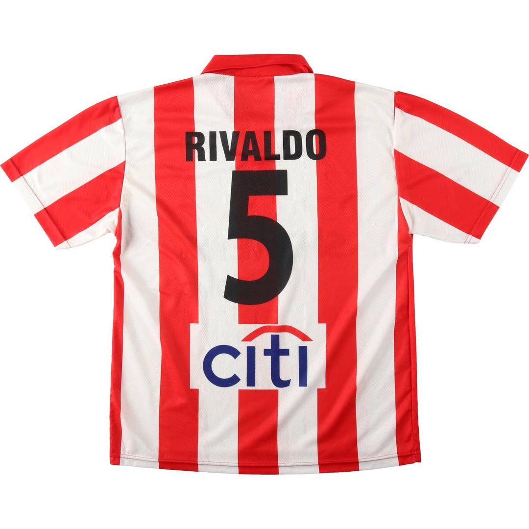 Olympiacos FC Stripe Pattern Soccer Uniform Game Shirt, Men's Size M polyester red type Vintage Second Hand