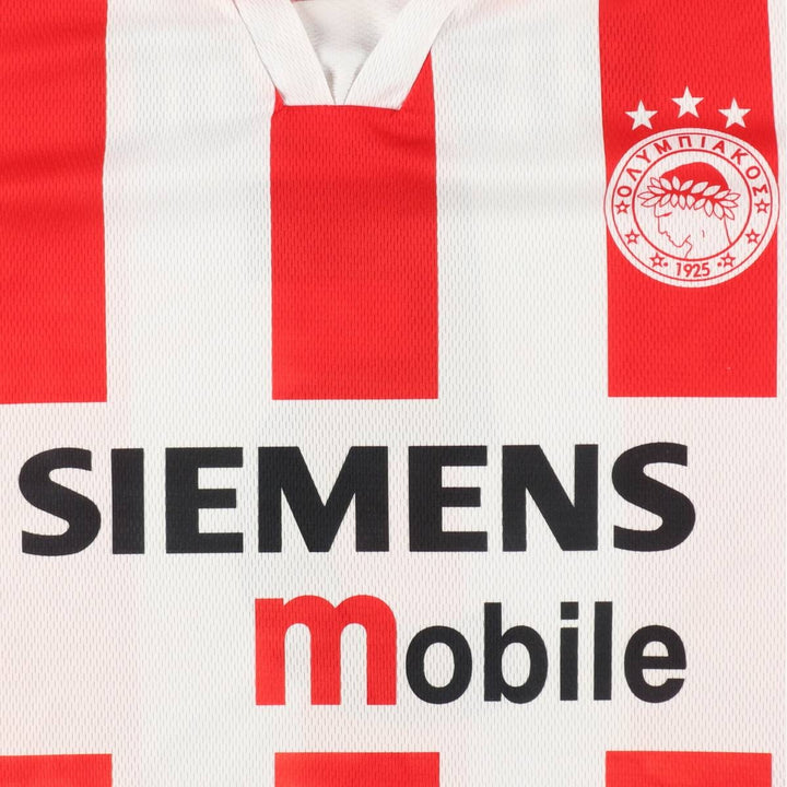 Olympiacos FC Stripe Pattern Soccer Uniform Game Shirt, Men's Size M polyester red type Vintage Second Hand