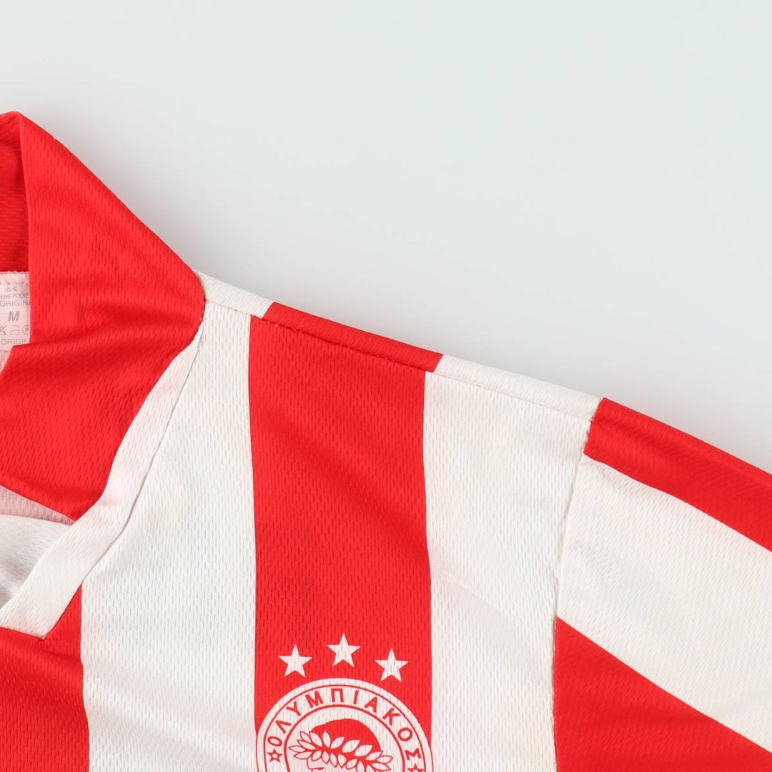 Olympiacos FC Stripe Pattern Soccer Uniform Game Shirt, Men's Size M polyester red type Vintage Second Hand