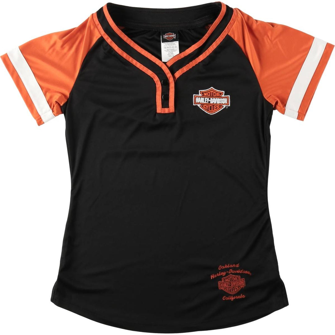 Harley-Davidson Henley Neck Game Shirt, Women's Size M (approx.) polyester black type Vintage Second Hand