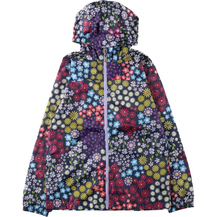 Lands' End all-over floral print nylon parka, women's size XL (approx.) Nylon navy blue type Vintage Second Hand