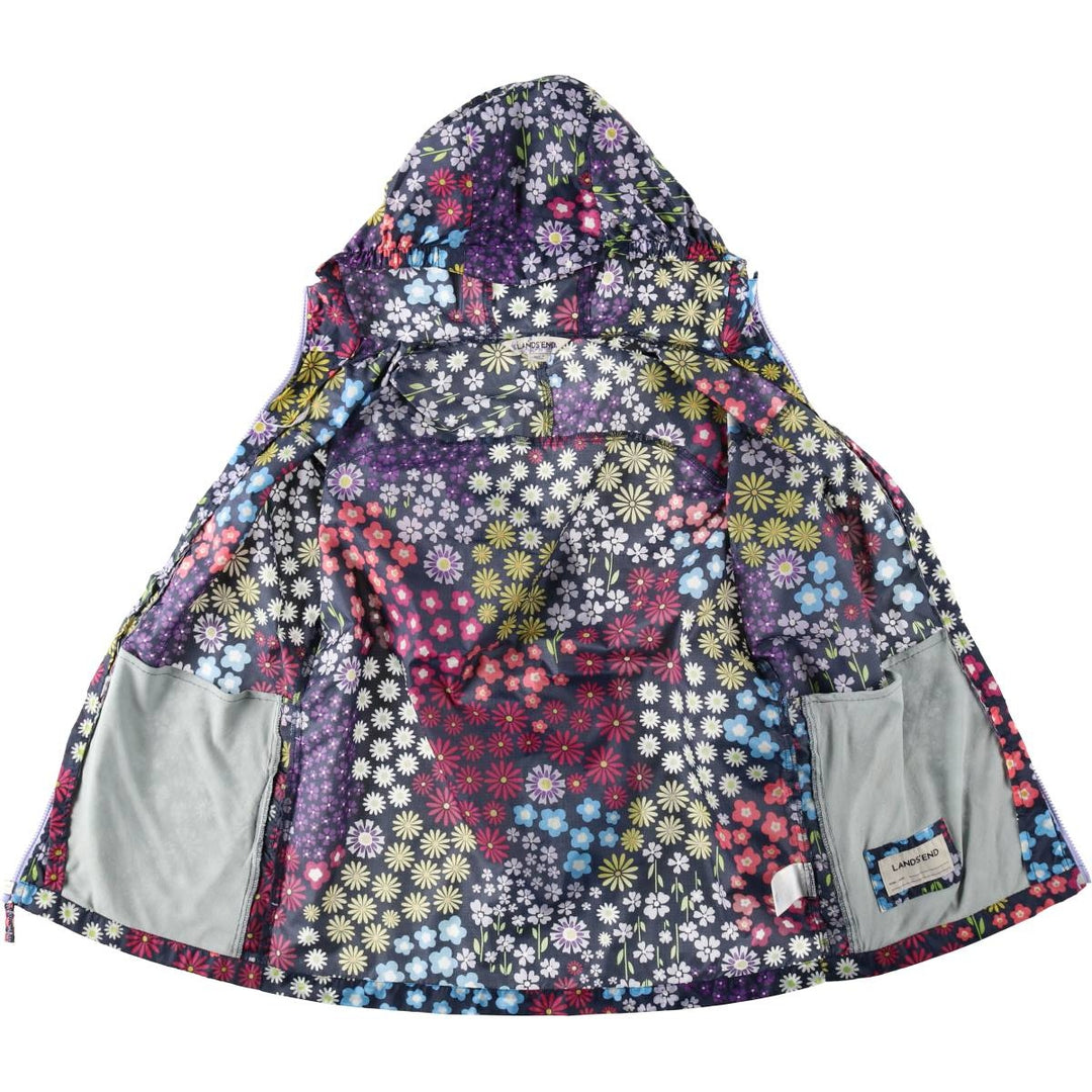 Lands' End all-over floral print nylon parka, women's size XL (approx.) Nylon navy blue type Vintage Second Hand