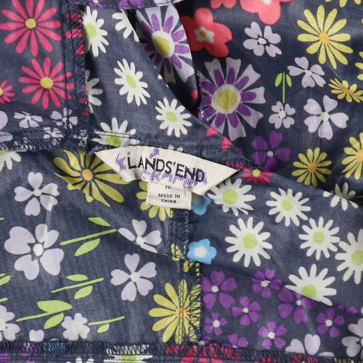 Lands' End all-over floral print nylon parka, women's size XL (approx.) Nylon navy blue type Vintage Second Hand