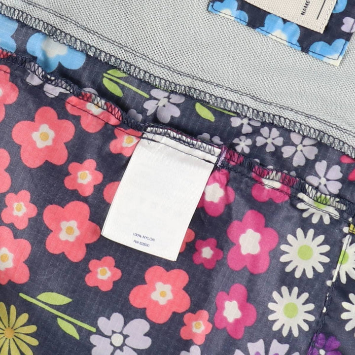 Lands' End all-over floral print nylon parka, women's size XL (approx.) Nylon navy blue type Vintage Second Hand