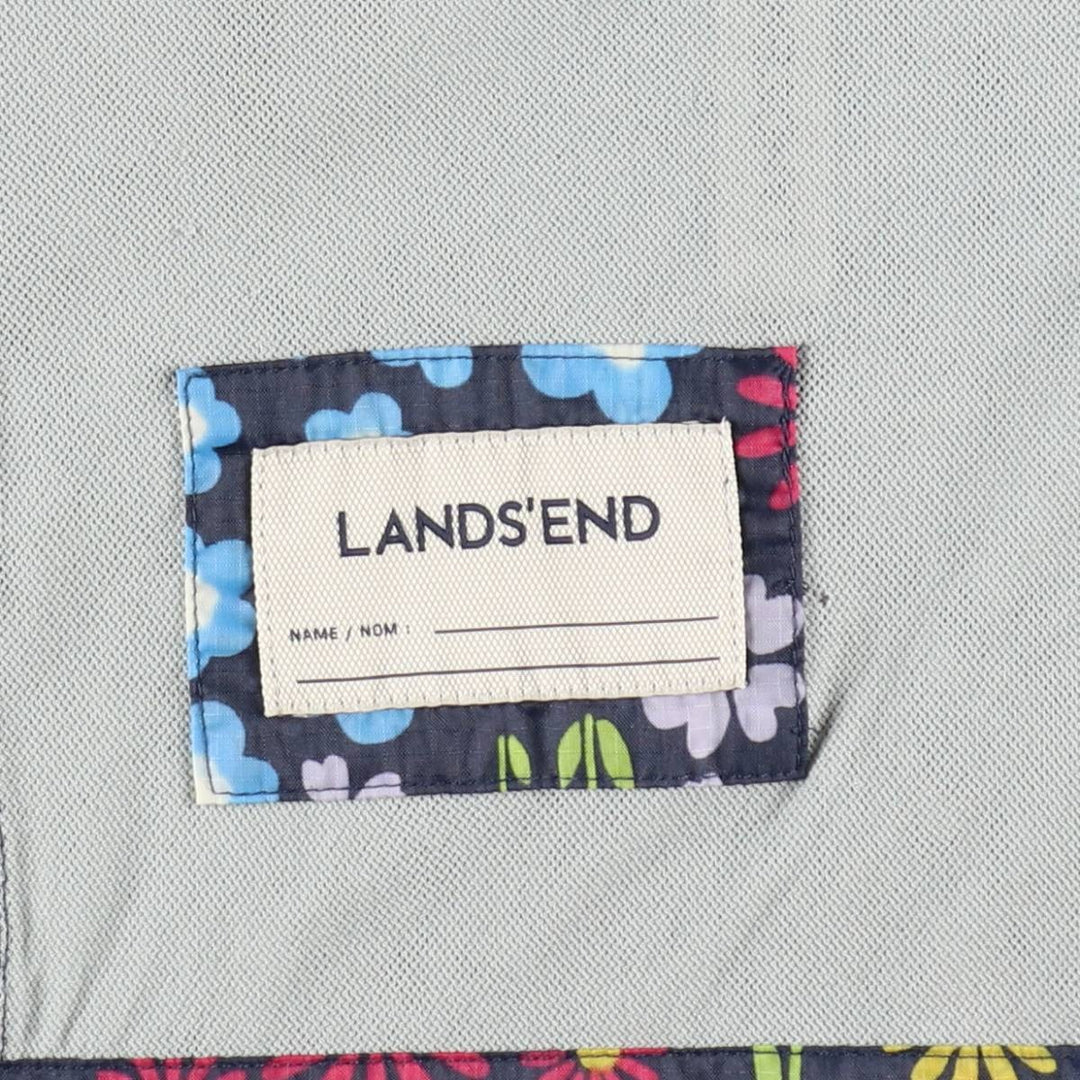 Lands' End all-over floral print nylon parka, women's size XL (approx.) Nylon navy blue type Vintage Second Hand