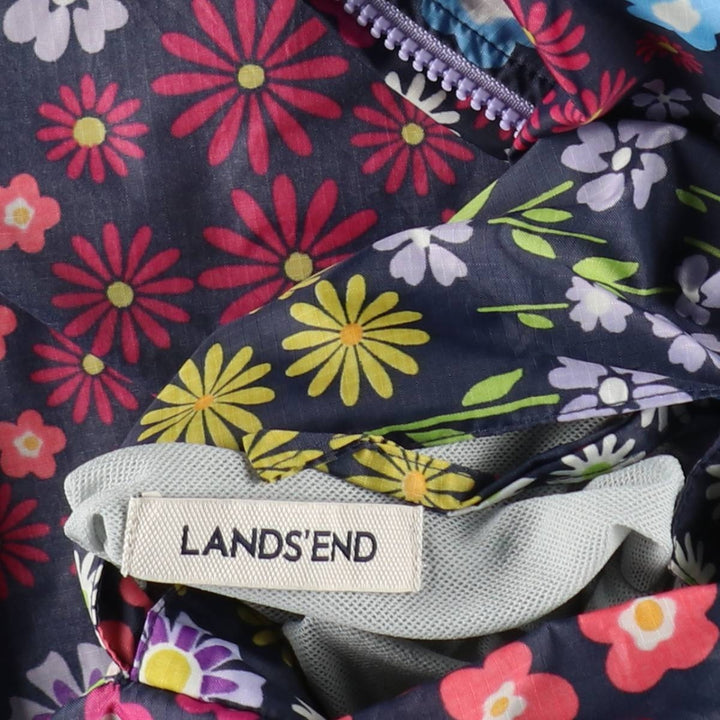 Lands' End all-over floral print nylon parka, women's size XL (approx.) Nylon navy blue type Vintage Second Hand