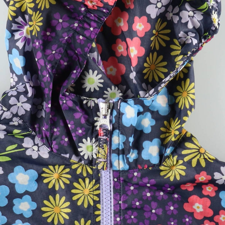 Lands' End all-over floral print nylon parka, women's size XL (approx.) Nylon navy blue type Vintage Second Hand