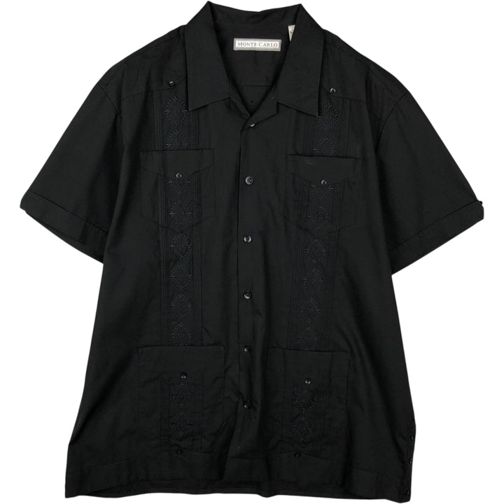 MONTE CARLO Short Sleeve Open Collar Mexican Shirt Cuban Shirt Box Shirt Men's XL polyester black type Vintage Second Hand