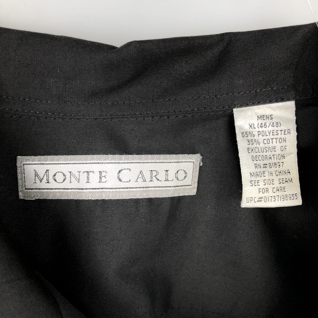 MONTE CARLO Short Sleeve Open Collar Mexican Shirt Cuban Shirt Box Shirt Men's XL polyester black type Vintage Second Hand