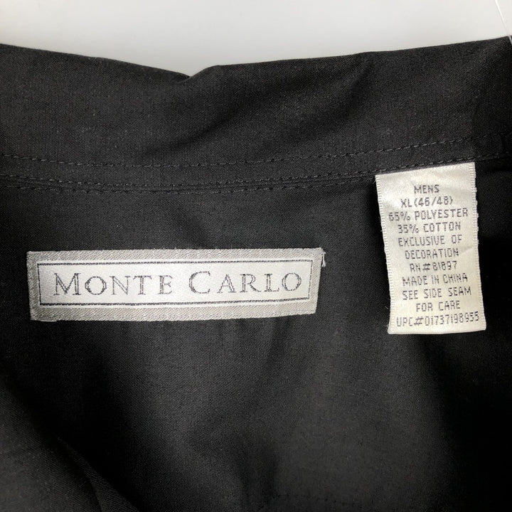 MONTE CARLO Short Sleeve Open Collar Mexican Shirt Cuban Shirt Box Shirt Men's XL polyester black type Vintage Second Hand