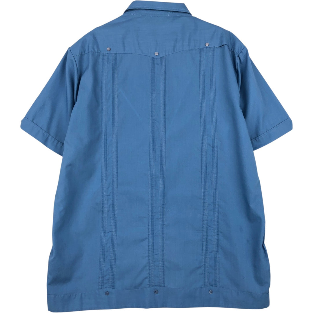80s-90'S ROMANI Short-Sleeve Mexican Shirt, Cuban Shirt, Boxy Shirt, Men's Size M (approx.) polyester blue type Vintage Second Hand