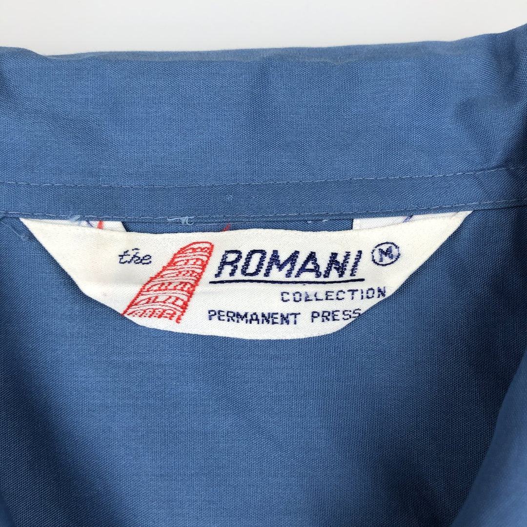 80s-90'S ROMANI Short-Sleeve Mexican Shirt, Cuban Shirt, Boxy Shirt, Men's Size M (approx.) polyester blue type Vintage Second Hand