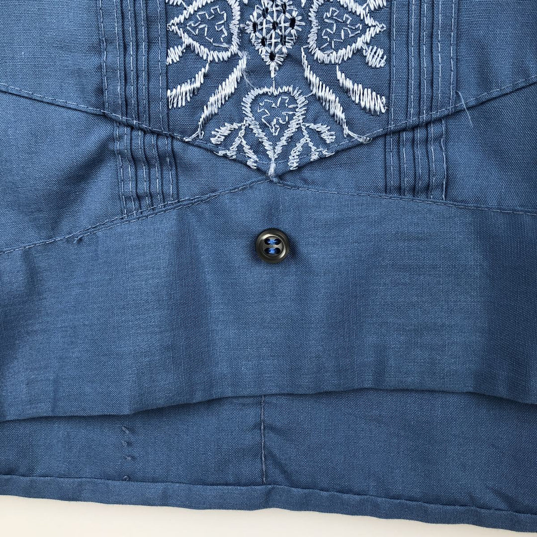 80s-90'S ROMANI Short-Sleeve Mexican Shirt, Cuban Shirt, Boxy Shirt, Men's Size M (approx.) polyester blue type Vintage Second Hand
