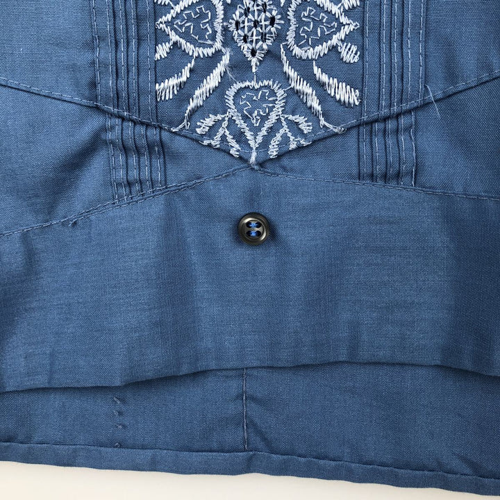80s-90'S ROMANI Short-Sleeve Mexican Shirt, Cuban Shirt, Boxy Shirt, Men's Size M (approx.) polyester blue type Vintage Second Hand
