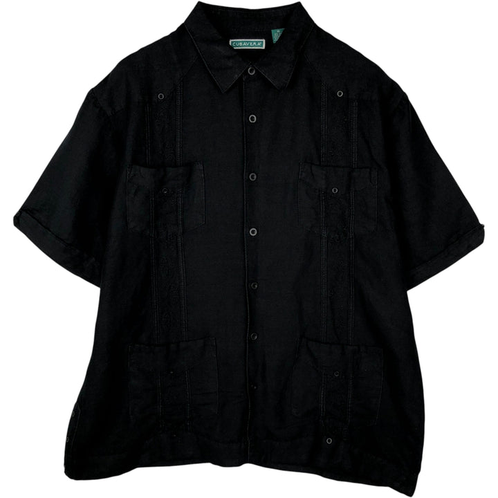 CUBAVERA Short Sleeve Mexican Shirt, Cuban Shirt, Box Shirt, Men's XL Size Lamy black type Vintage Second Hand