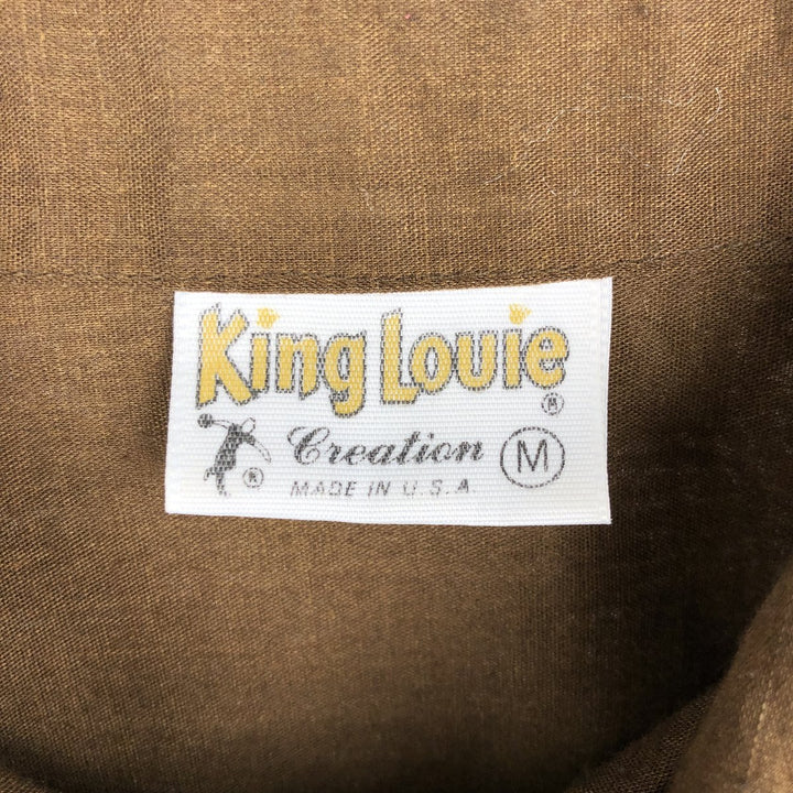 1970'S King Louie short-sleeved bowling shirt with custom patches, boxy style, made in USA, men's size M equivalent, vintage. polyester brown type Vintage Second Hand