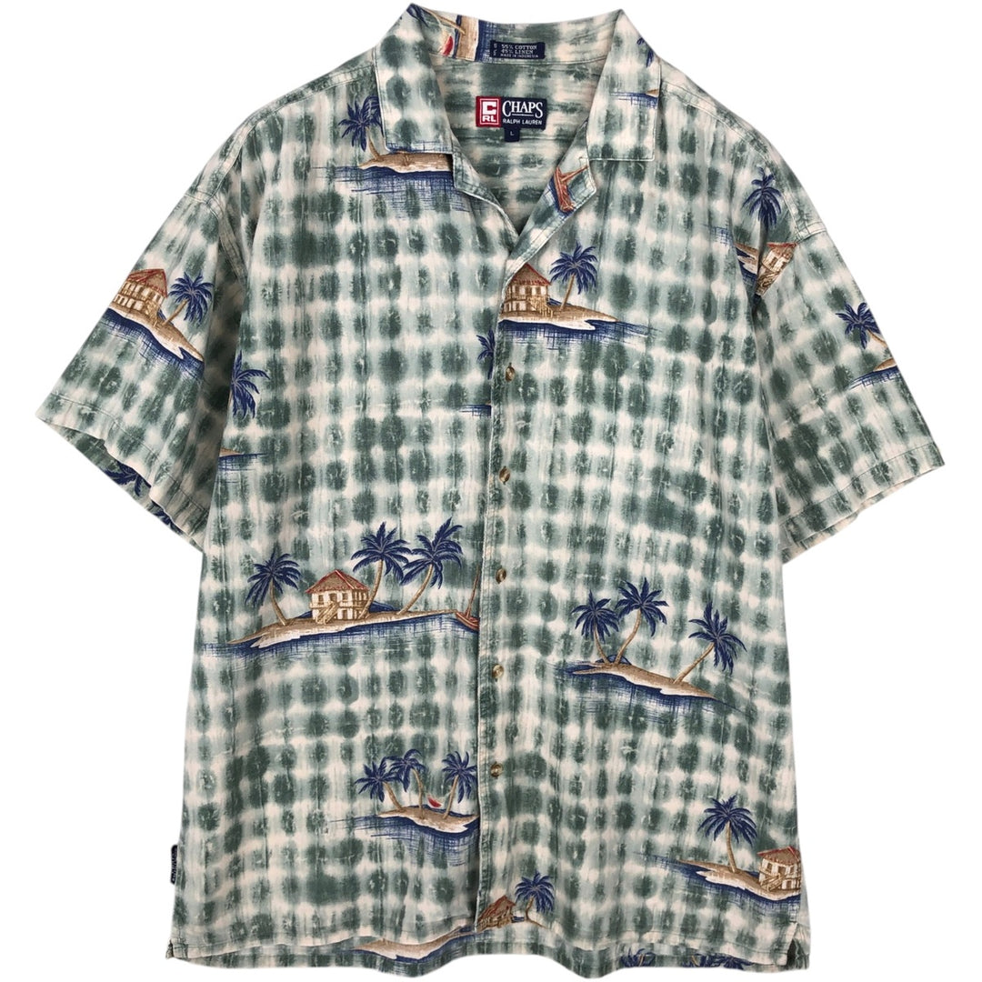 Ralph Lauren CHAPS All-over print open-collar Hawaiian Aloha shirt, boxy style, men's size XL equivalent. cotton Khaki type sage green Vintage Second Hand