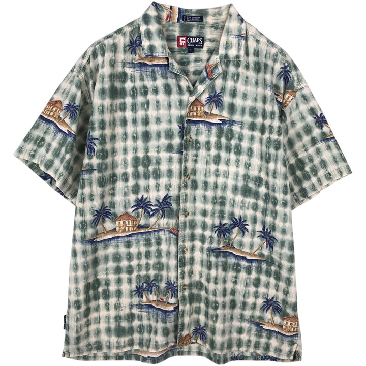 Ralph Lauren CHAPS All-over print open-collar Hawaiian Aloha shirt, boxy style, men's size XL equivalent. cotton Khaki type sage green Vintage Second Hand