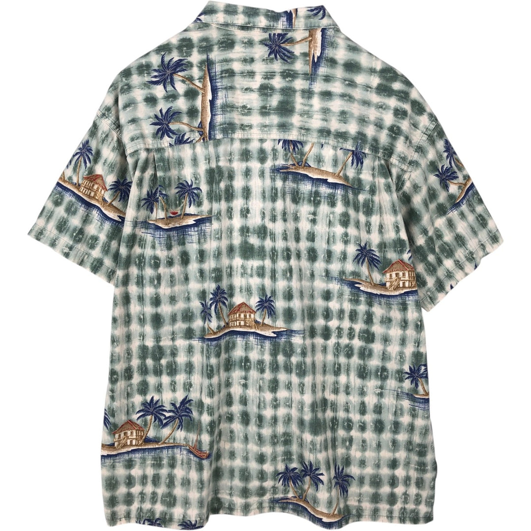 Ralph Lauren CHAPS All-over print open-collar Hawaiian Aloha shirt, boxy style, men's size XL equivalent. cotton Khaki type sage green Vintage Second Hand