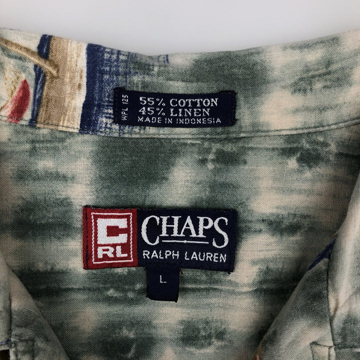 Ralph Lauren CHAPS All-over print open-collar Hawaiian Aloha shirt, boxy style, men's size XL equivalent. cotton Khaki type sage green Vintage Second Hand