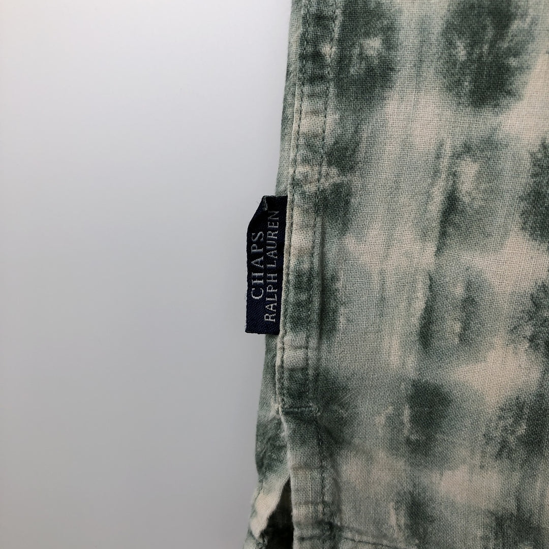 Ralph Lauren CHAPS All-over print open-collar Hawaiian Aloha shirt, boxy style, men's size XL equivalent. cotton Khaki type sage green Vintage Second Hand