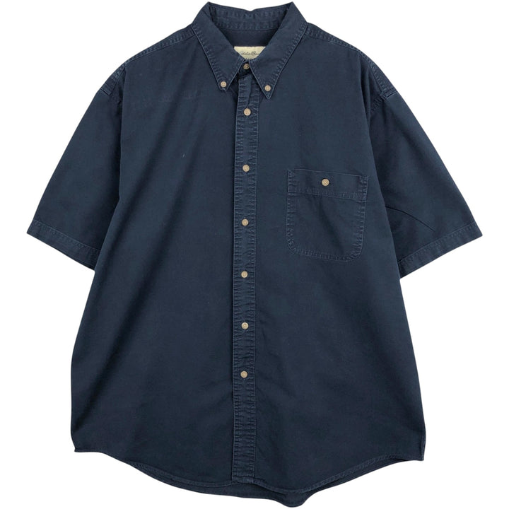 Eddie Bauer Short-Sleeve Button-Down Shirt, Men's Size L (approx.) cotton navy blue type Vintage Second Hand