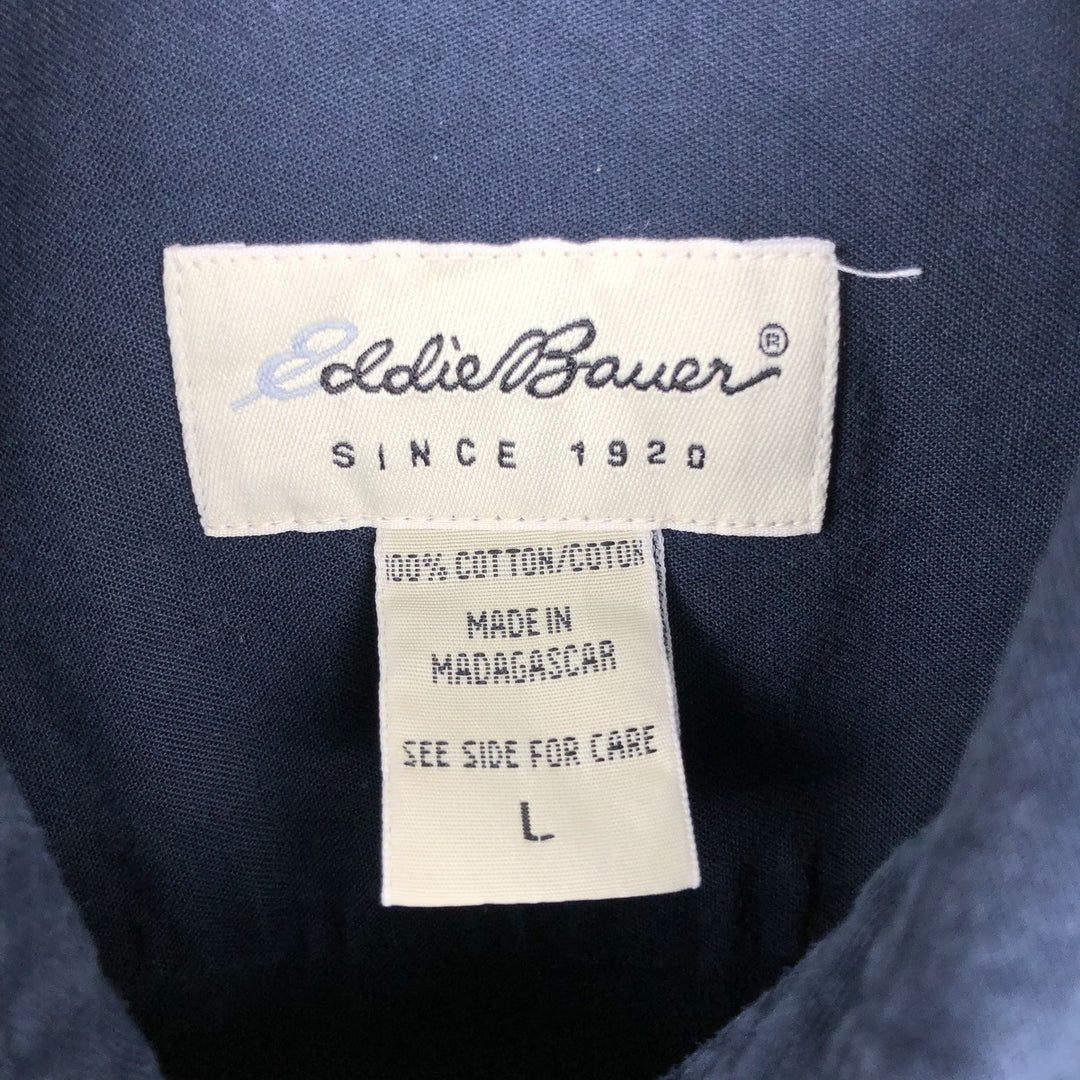 Eddie Bauer Short-Sleeve Button-Down Shirt, Men's Size L (approx.) cotton navy blue type Vintage Second Hand