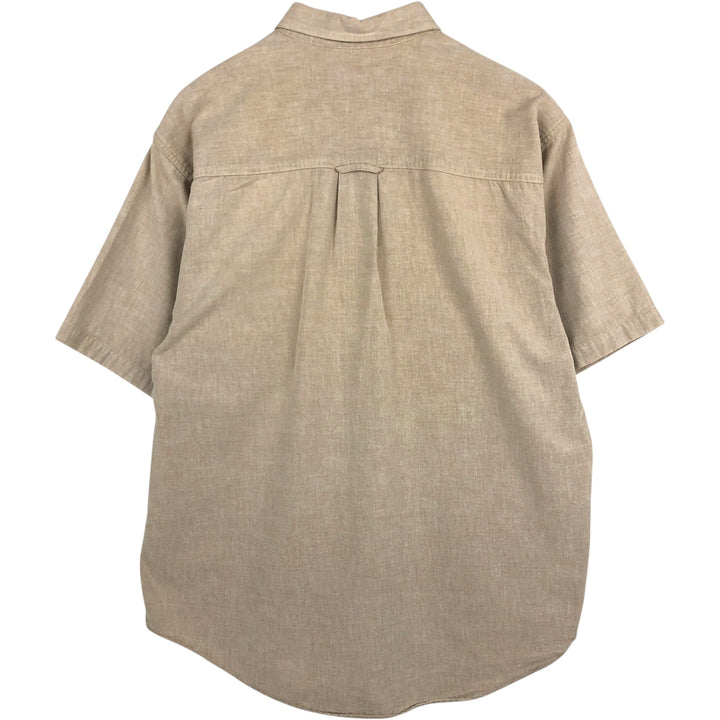 1990'S Eddie Bauer Short-Sleeve Cotton Shirt, Men's Size L (approx.), Vintage cotton beige type brown Vintage Second Hand