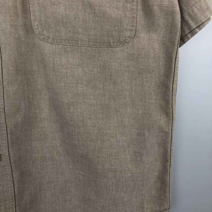 1990'S Eddie Bauer Short-Sleeve Cotton Shirt, Men's Size L (approx.), Vintage cotton beige type brown Vintage Second Hand