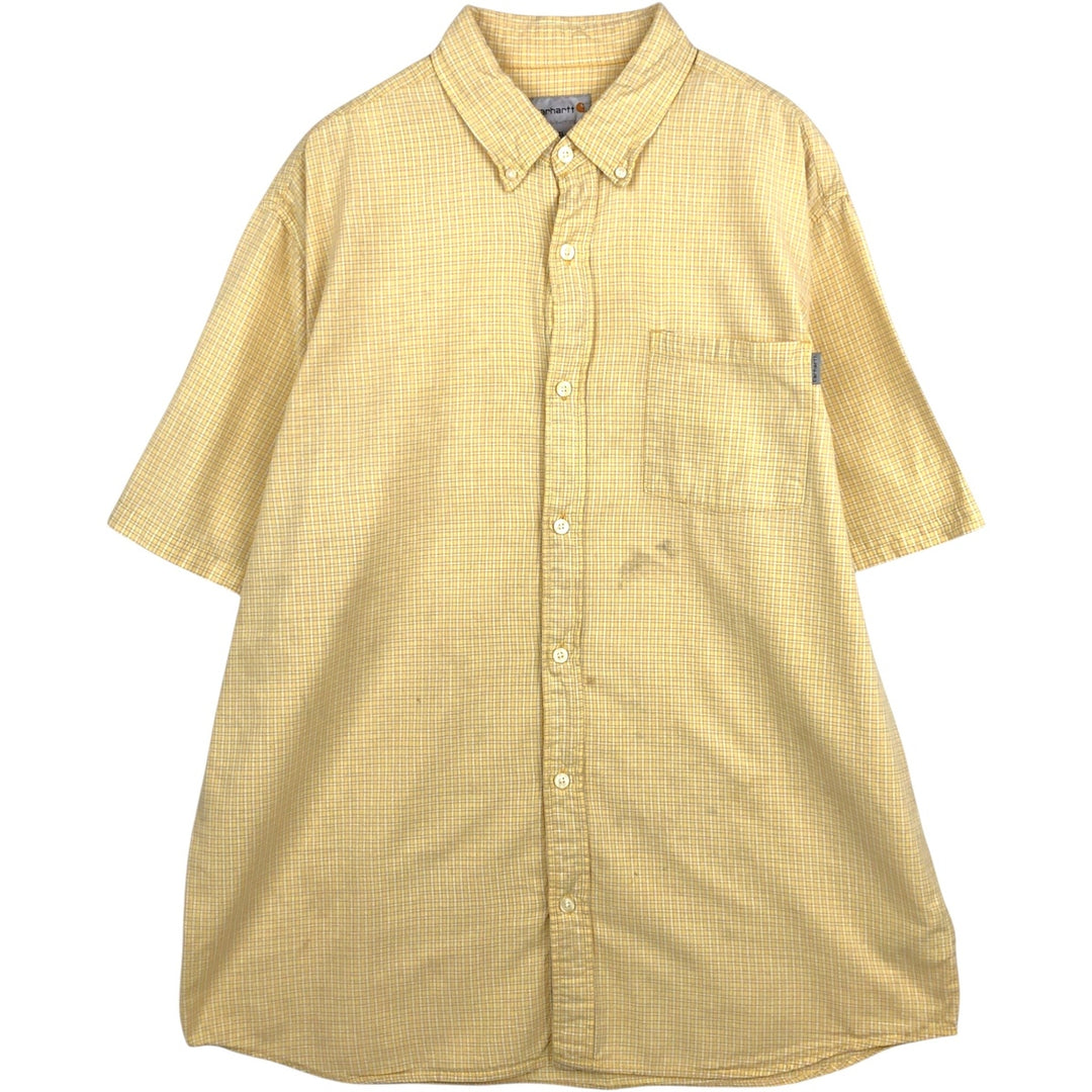 Carhartt Check Pattern Button-down Short Sleeve Work Shirt, Men's XL cotton yellow type Vintage Second Hand
