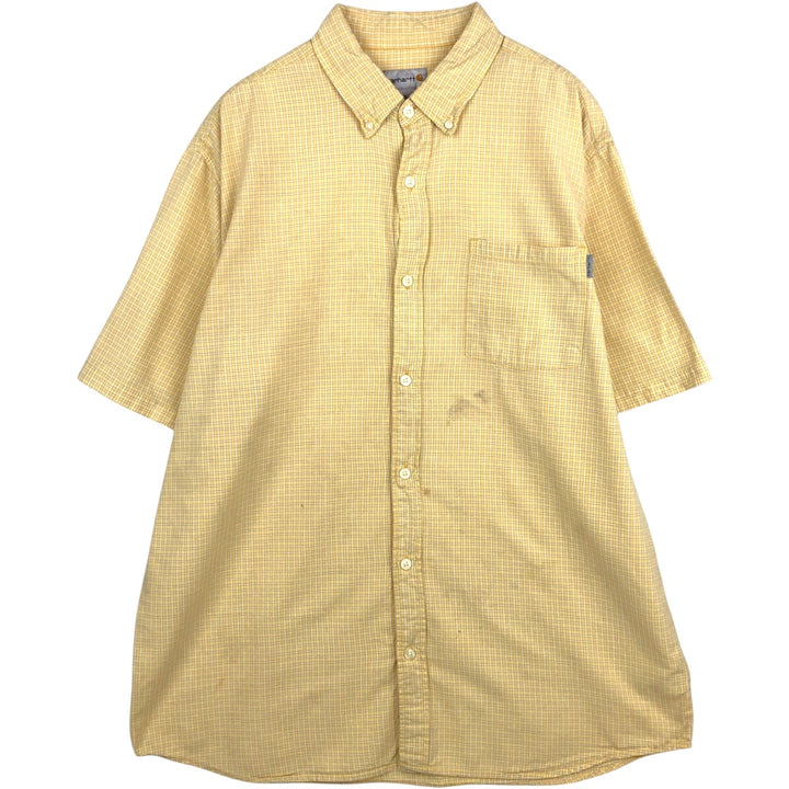 Carhartt Check Pattern Button-down Short Sleeve Work Shirt, Men's XL cotton yellow type Vintage Second Hand