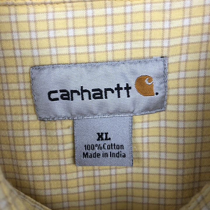 Carhartt Check Pattern Button-down Short Sleeve Work Shirt, Men's XL cotton yellow type Vintage Second Hand