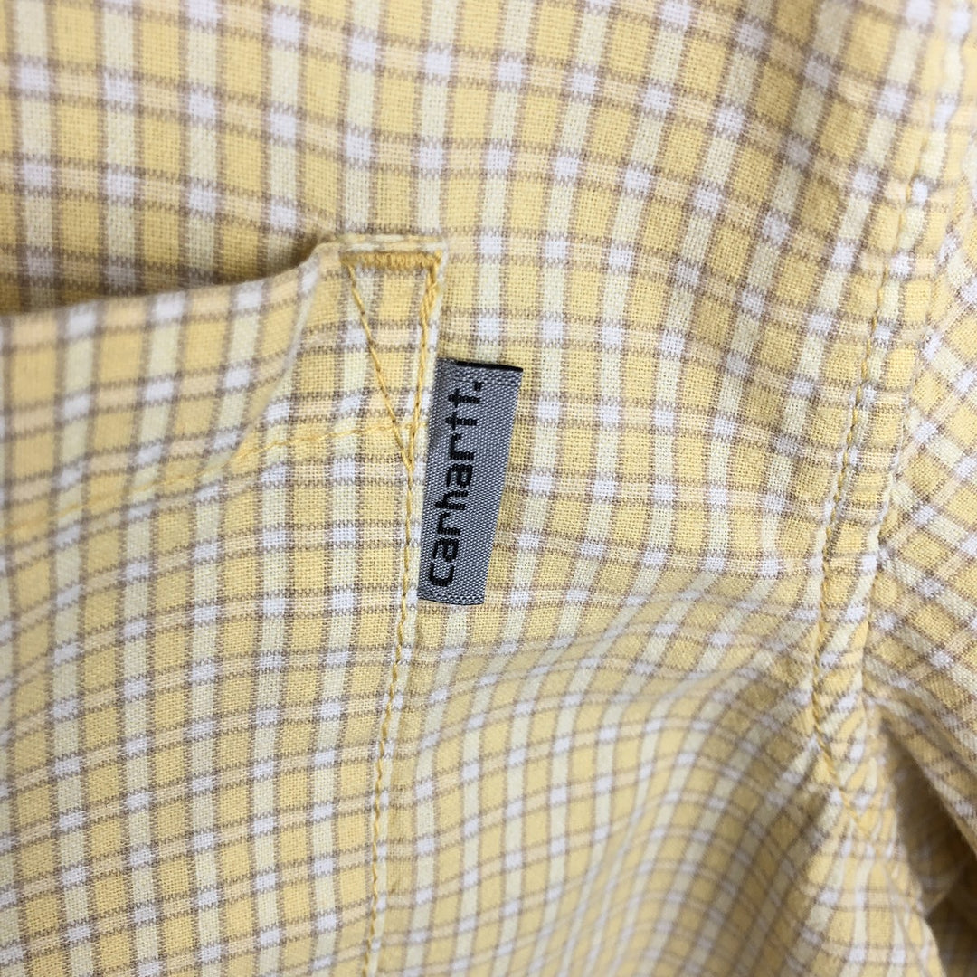 Carhartt Check Pattern Button-down Short Sleeve Work Shirt, Men's XL cotton yellow type Vintage Second Hand