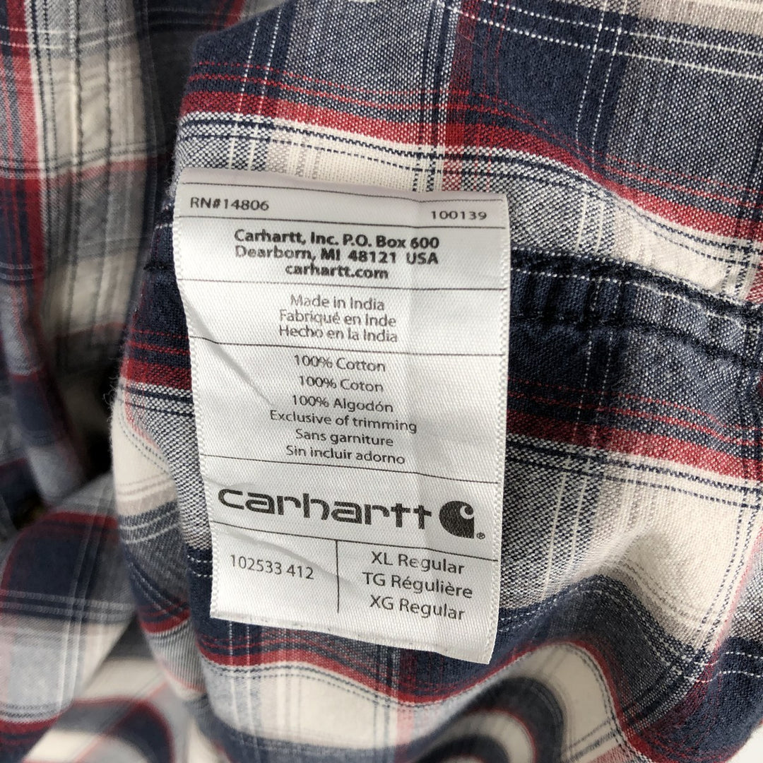 Carhartt RELAXED FIT Check Pattern Button-down Short Sleeve Work Shirt, Men's XL cotton navy blue type Vintage Second Hand