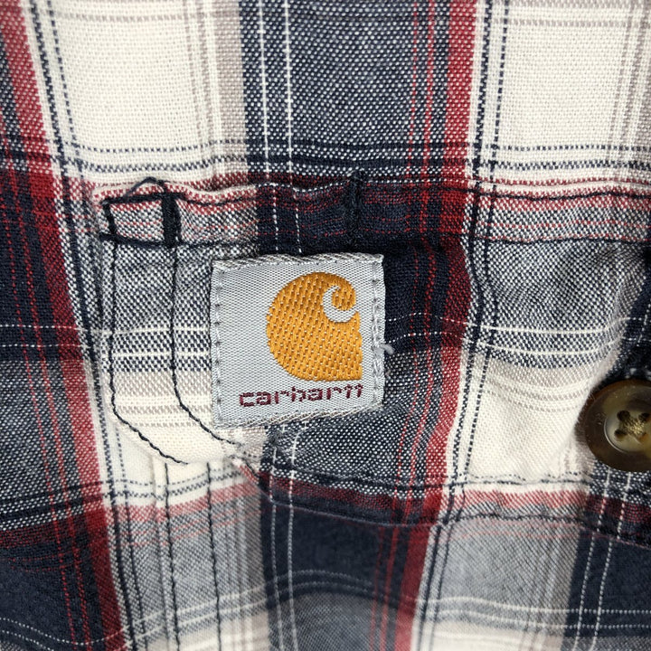 Carhartt RELAXED FIT Check Pattern Button-down Short Sleeve Work Shirt, Men's XL cotton navy blue type Vintage Second Hand