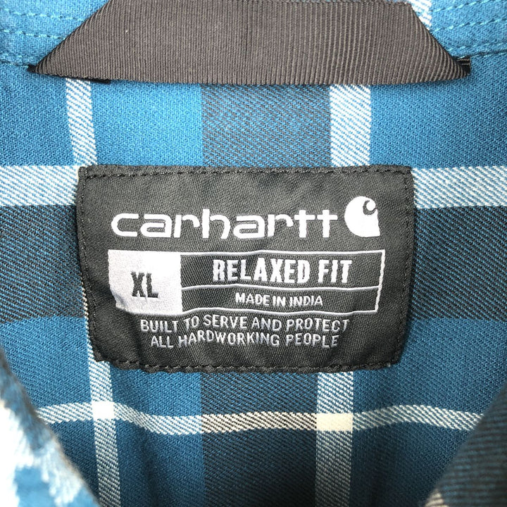 Carhartt RELAXED FIT Check Pattern Short Sleeve Work Shirt Men's XL cotton Navy blue Vintage Second Hand