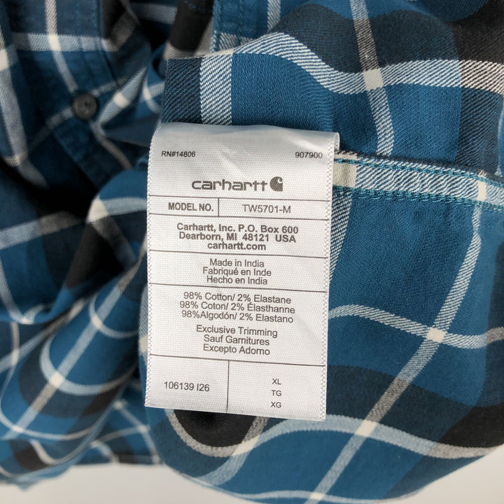 Carhartt RELAXED FIT Check Pattern Short Sleeve Work Shirt Men's XL cotton Navy blue Vintage Second Hand