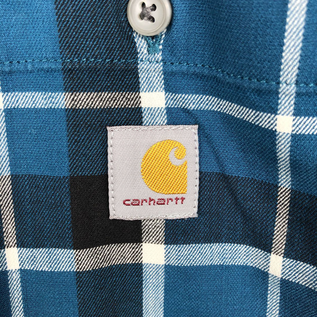 Carhartt RELAXED FIT Check Pattern Short Sleeve Work Shirt Men's XL cotton Navy blue Vintage Second Hand