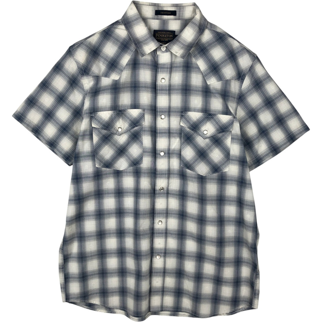 Pendleton Frontier Check Pattern Short-Sleeve Western Shirt, Men's Size L (approx.) cotton white type Vintage Second Hand
