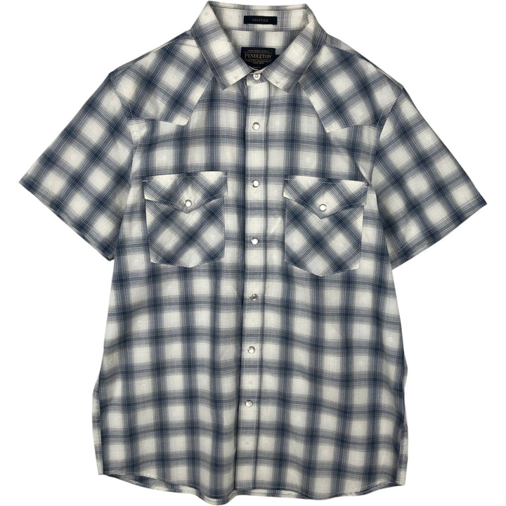 Pendleton Frontier Check Pattern Short-Sleeve Western Shirt, Men's Size L (approx.) cotton white type Vintage Second Hand