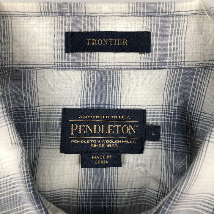 Pendleton Frontier Check Pattern Short-Sleeve Western Shirt, Men's Size L (approx.) cotton white type Vintage Second Hand