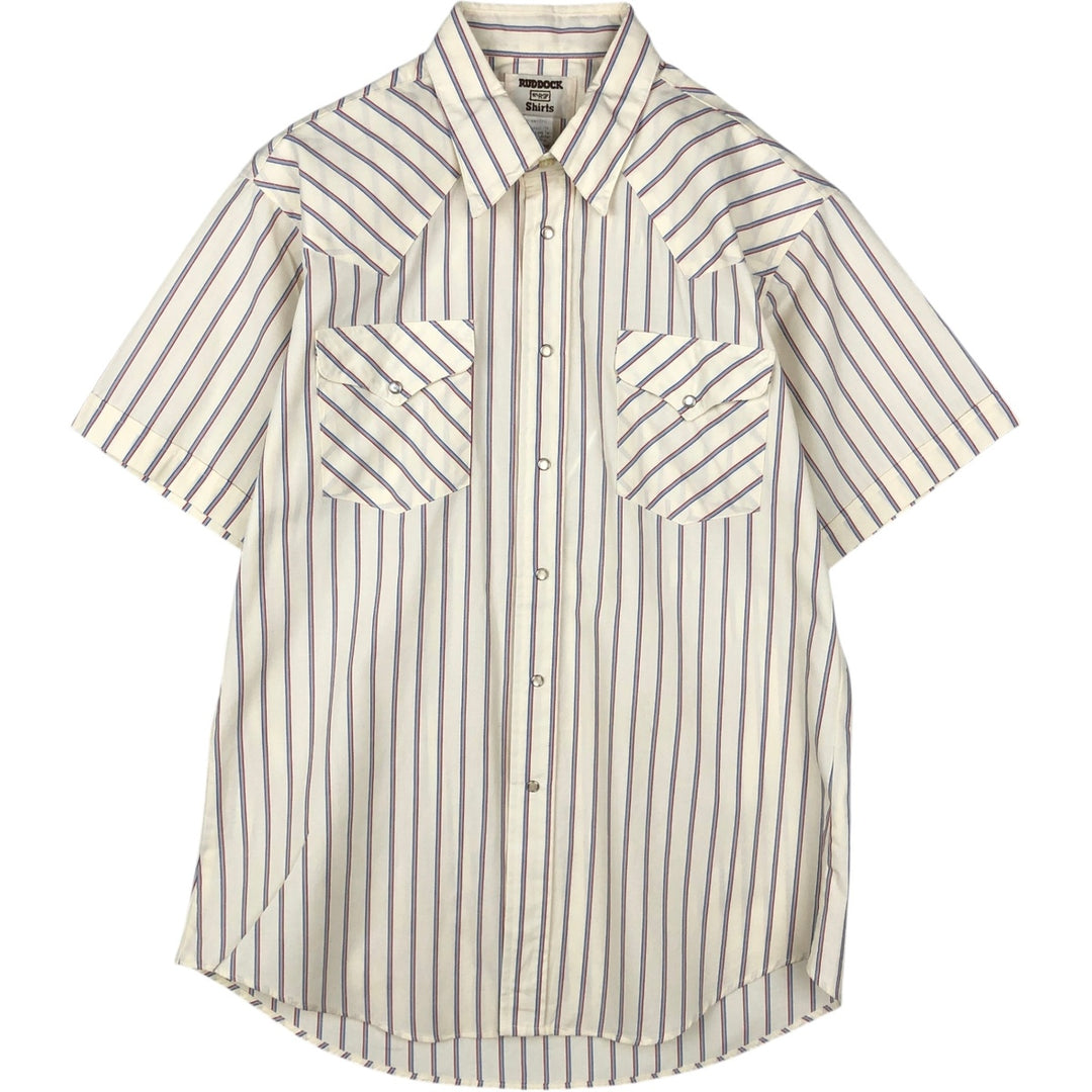 80'S RUDDOCK Stripe Pattern Short-Sleeve Western Shirt, Made in USA, Men's Size L (Equivalent), Vintage polyester ivory Vintage Second Hand