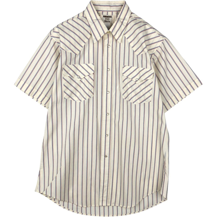 80'S RUDDOCK Stripe Pattern Short-Sleeve Western Shirt, Made in USA, Men's Size L (Equivalent), Vintage polyester ivory Vintage Second Hand