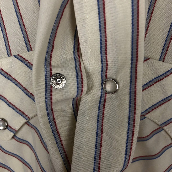 80'S RUDDOCK Stripe Pattern Short-Sleeve Western Shirt, Made in USA, Men's Size L (Equivalent), Vintage polyester ivory Vintage Second Hand