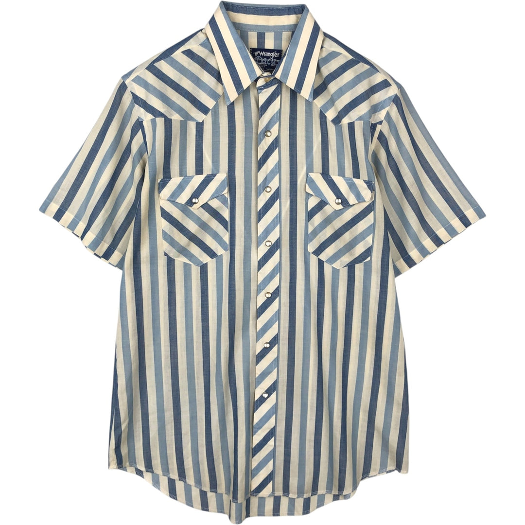 90'S Wrangler Stripe Pattern Short-Sleeve Western Shirt, Made in USA, Men's Size L (Equivalent), Vintage unclear ivory Vintage Second Hand