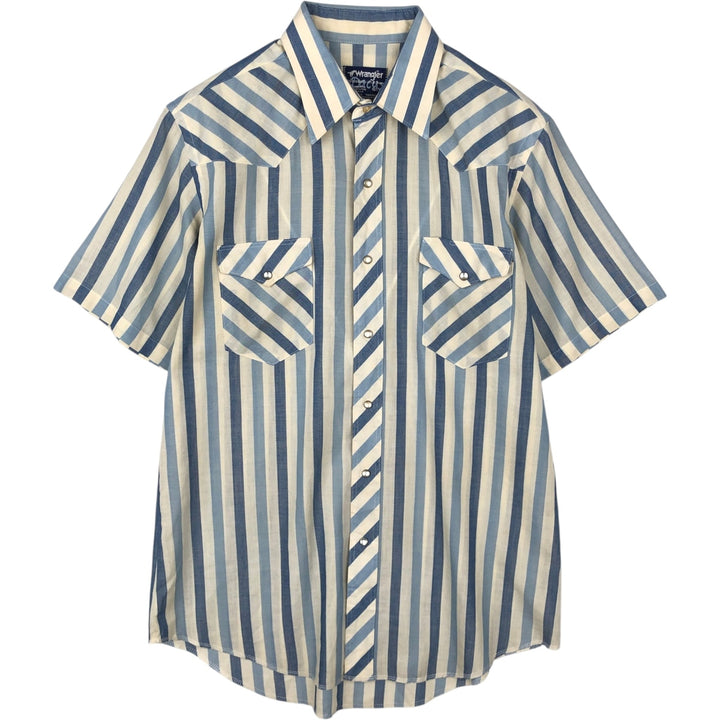 90'S Wrangler Stripe Pattern Short-Sleeve Western Shirt, Made in USA, Men's Size L (Equivalent), Vintage unclear ivory Vintage Second Hand