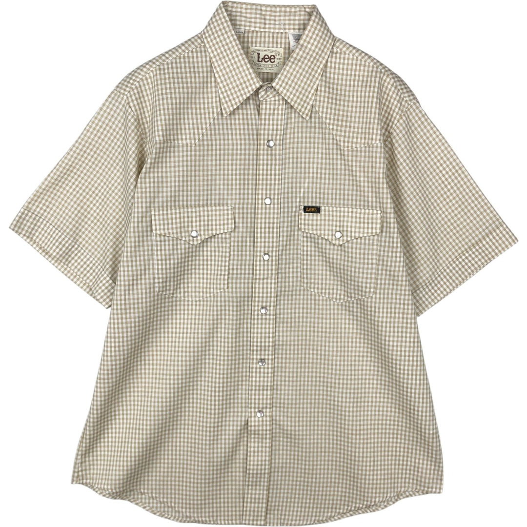 1970'S Lee Gingham Check Short-Sleeve Western Shirt, Made in USA, Men's Size XL (Equivalent), Vintage polyester white type Vintage Second Hand
