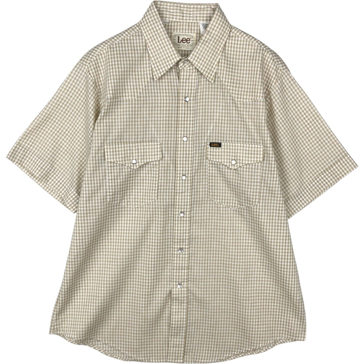1970'S Lee Gingham Check Short-Sleeve Western Shirt, Made in USA, Men's Size XL (Equivalent), Vintage polyester white type Vintage Second Hand